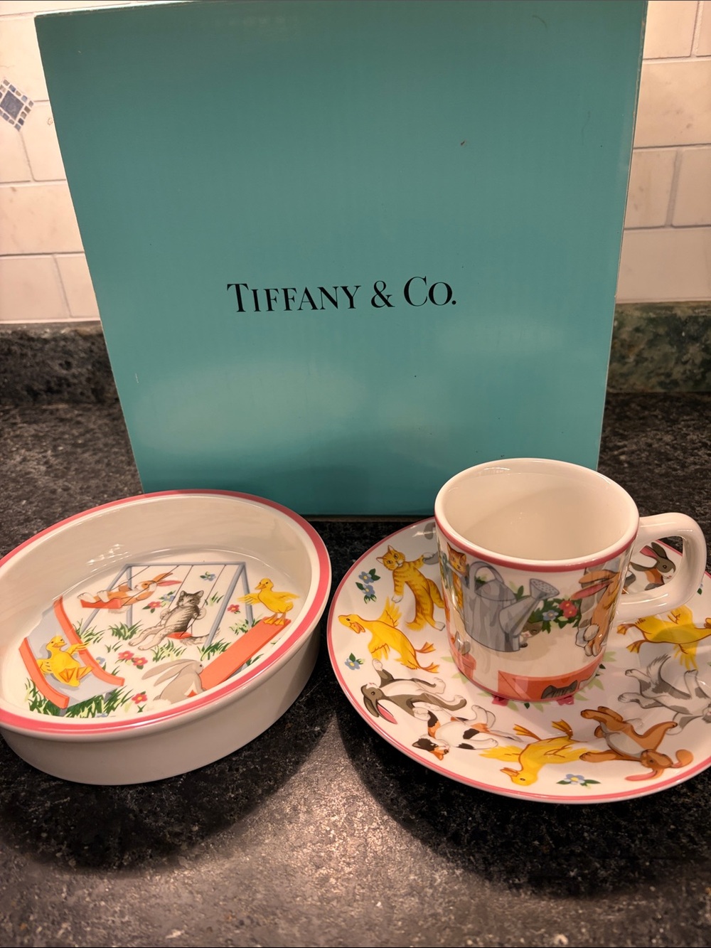 Tiffany & Co. Playground Child China Set Animal-Illustration Multi-Color